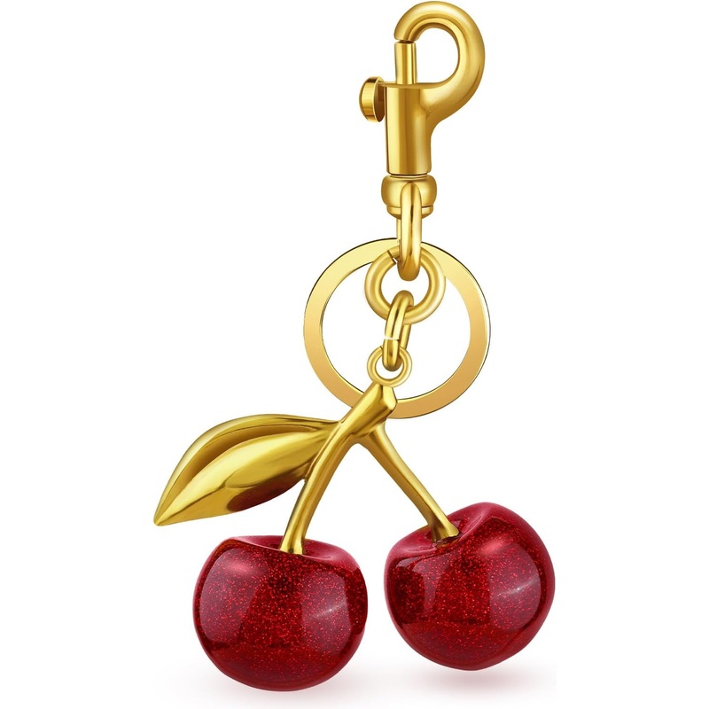 Sparkling Cherry Keychain Bag Charms, Cute Metal Purse Charm