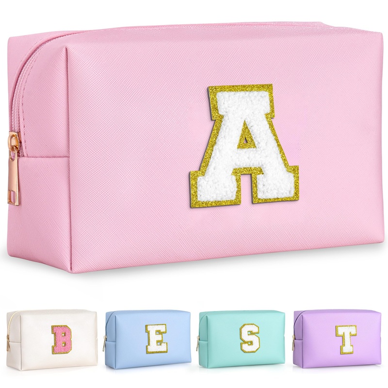 TOPEAST Christmas Gifts - Preppy Makeup Bag, Stocking Stuffers for Girls Women | Personalized Initial Makeup Pouch