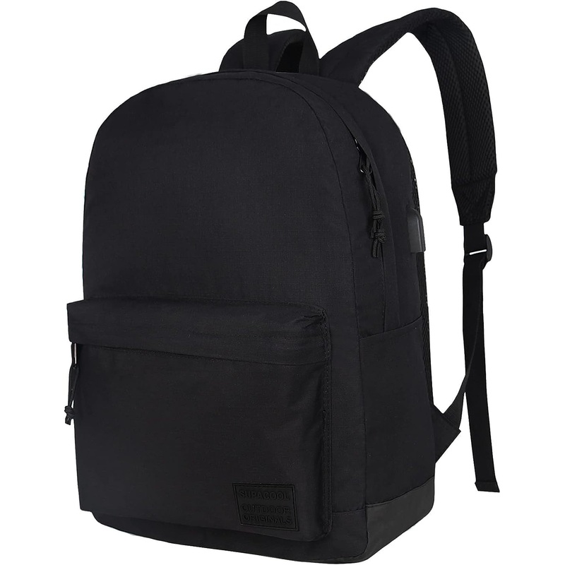 Travel Business Laptop Backpack with USB Port, College Bookbag, Black