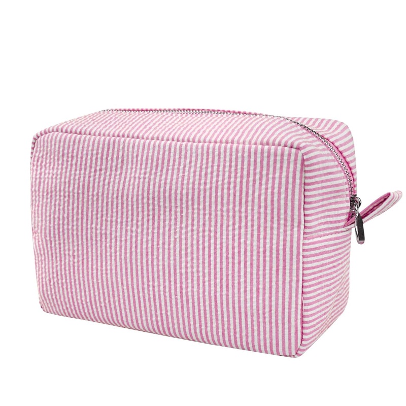 Travel Makeup Bag for Women with Handle, Stripe Toiletry Organizer, Pink