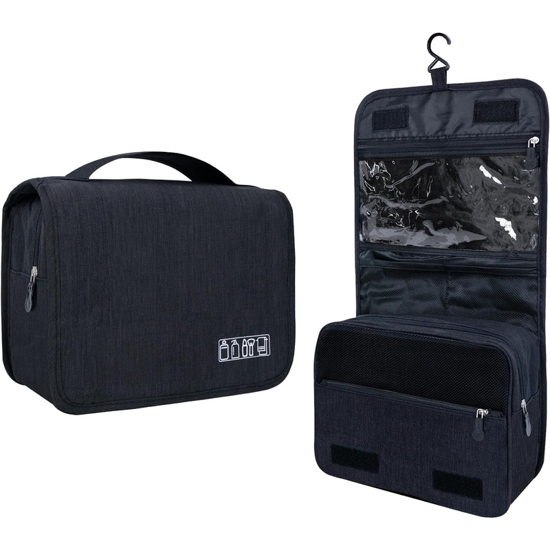 Travel Toiletry Bag with Hanging Hook, Waterproof Cosmetic Storage Bag, Unisex, Black
