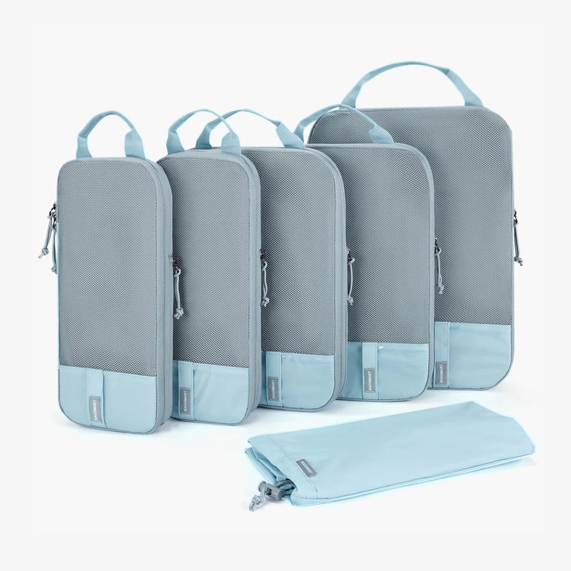 Bagsmart Compression Packing Cubes 6 Piece Set - Light Blue