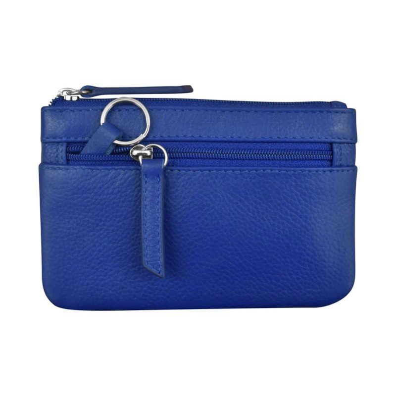 ILI New York  Leather Coin Holder with Key Ring - Cobalt