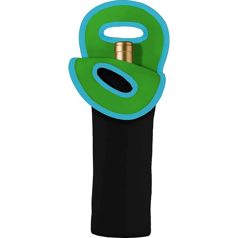 Rain Caper Single Neoprene Wine Bottle Tote - Black/Green