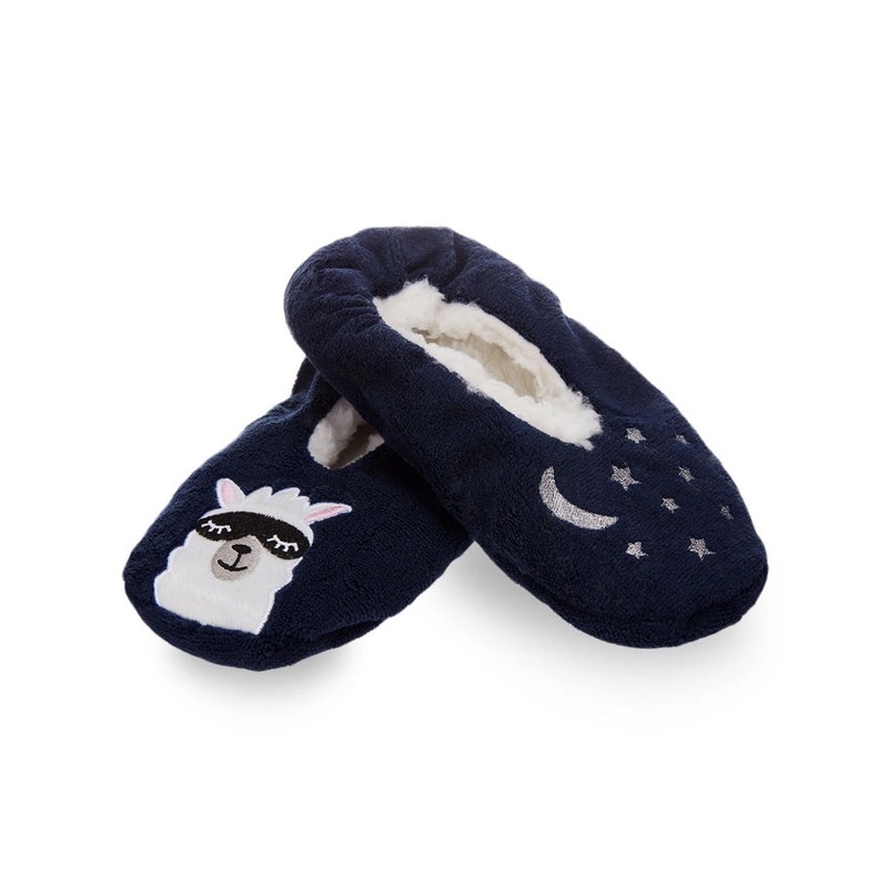 INC Luxe Llama Sherpa Lined Slippers M/L - Navy