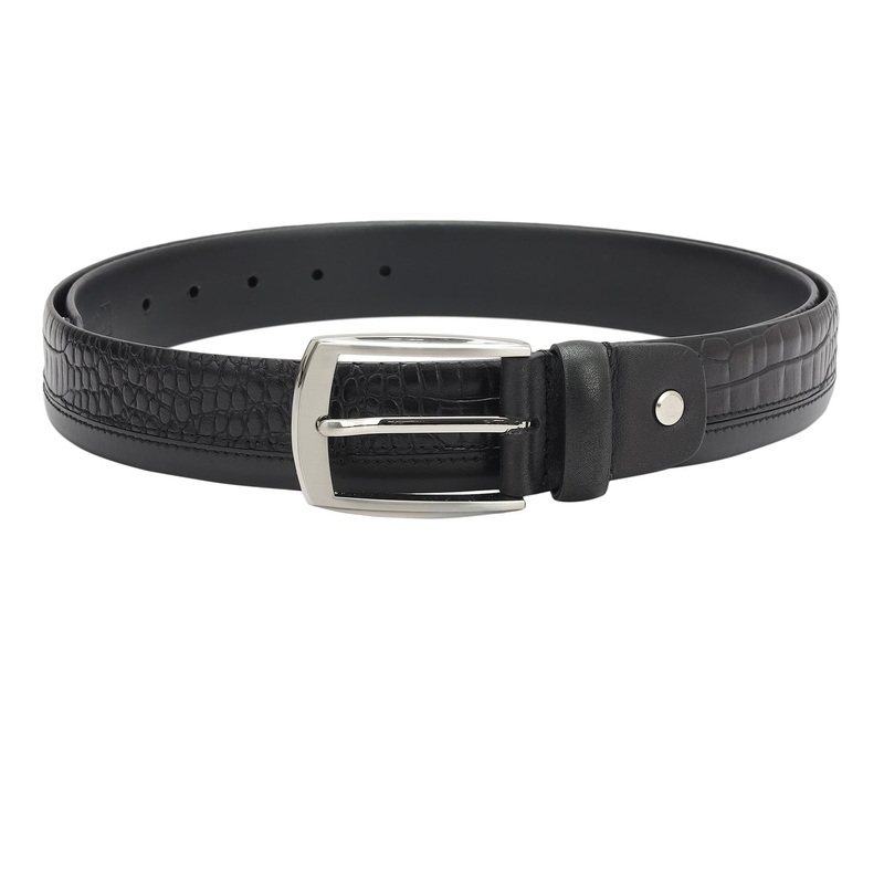 Casual Croco Plain Leather Mens Belt - Black