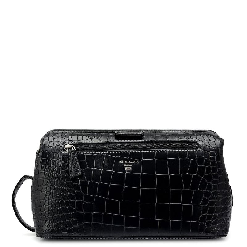 Croco Leather Vanity Case - Black
