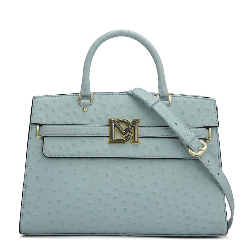 Medium Ostrich Leather Satchel - Ice Blue