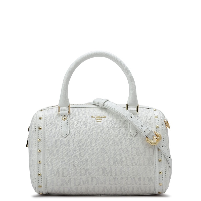 Small Monogram Leather Satchel - White