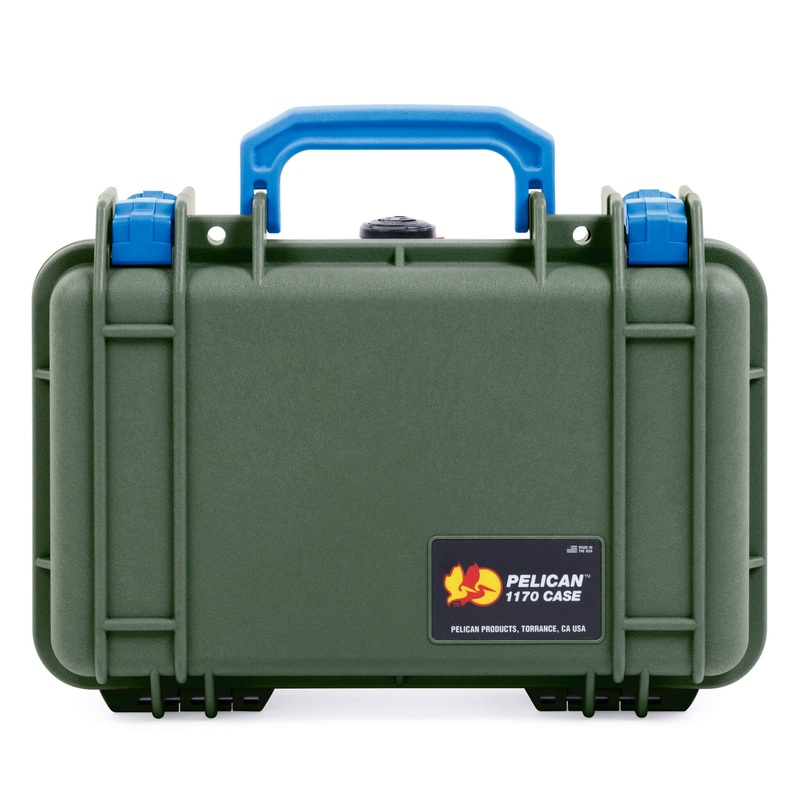 Pelican 1170 Case, OD Green  with Blue Handle & Latches