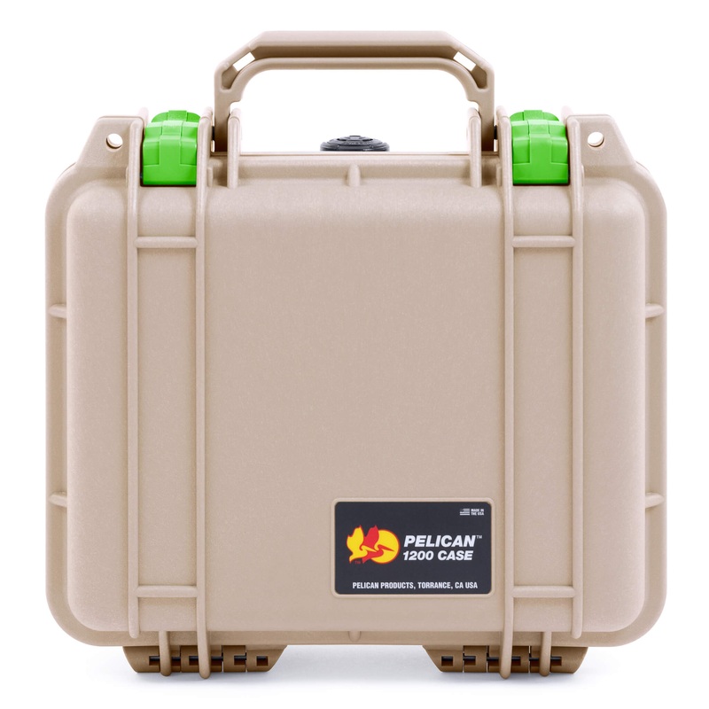 Pelican 1200 Case, Desert Tan with Lime Green Latches