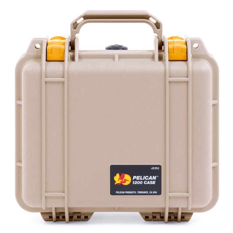 Pelican 1200 Case, Desert Tan with Yellow Latches