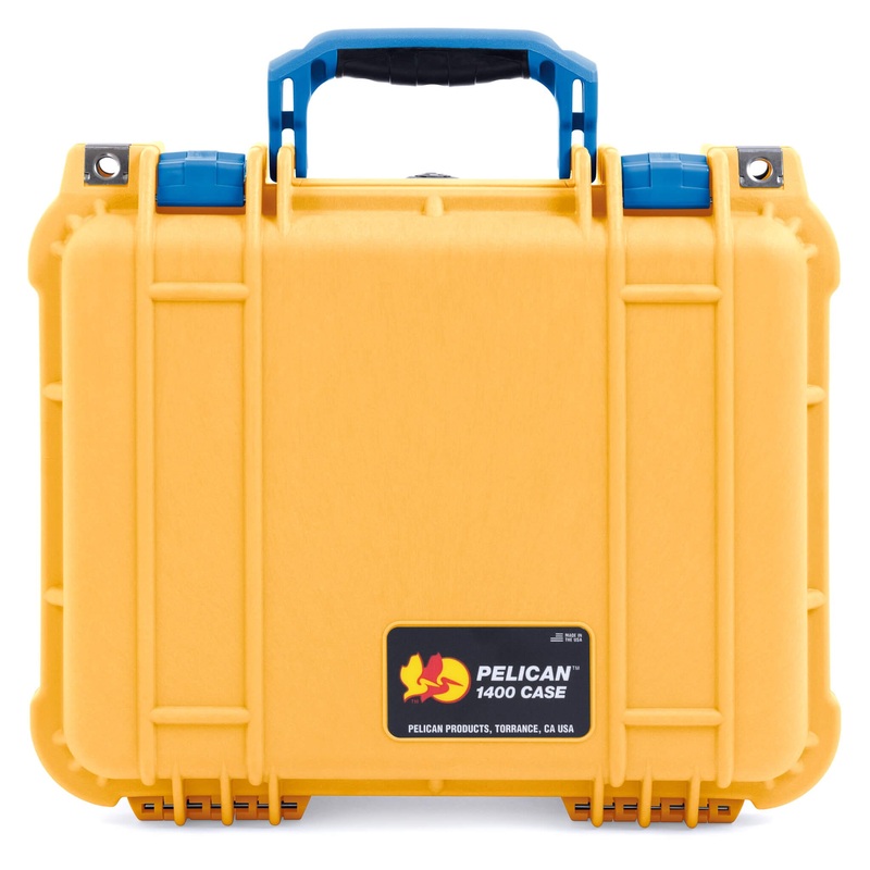 Pelican 1400 Case, Yellow with Blue Handle & Latches