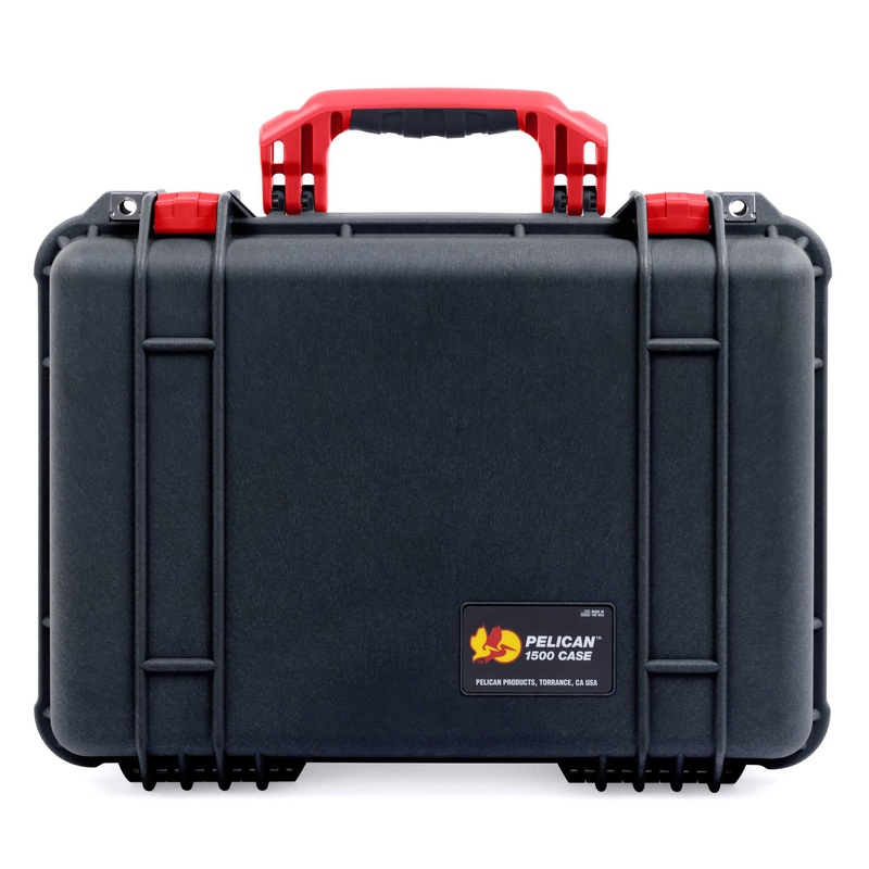 Pelican 1500 Case, Black with Red Handle & Latches
