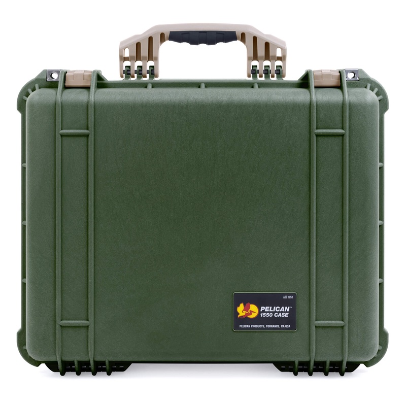 Pelican 1550 Case, OD Green with Desert Tan Handle & Latches