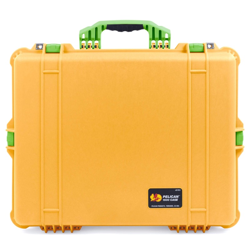 Pelican 1600 Case, Yellow with Lime Green Handle & Latches