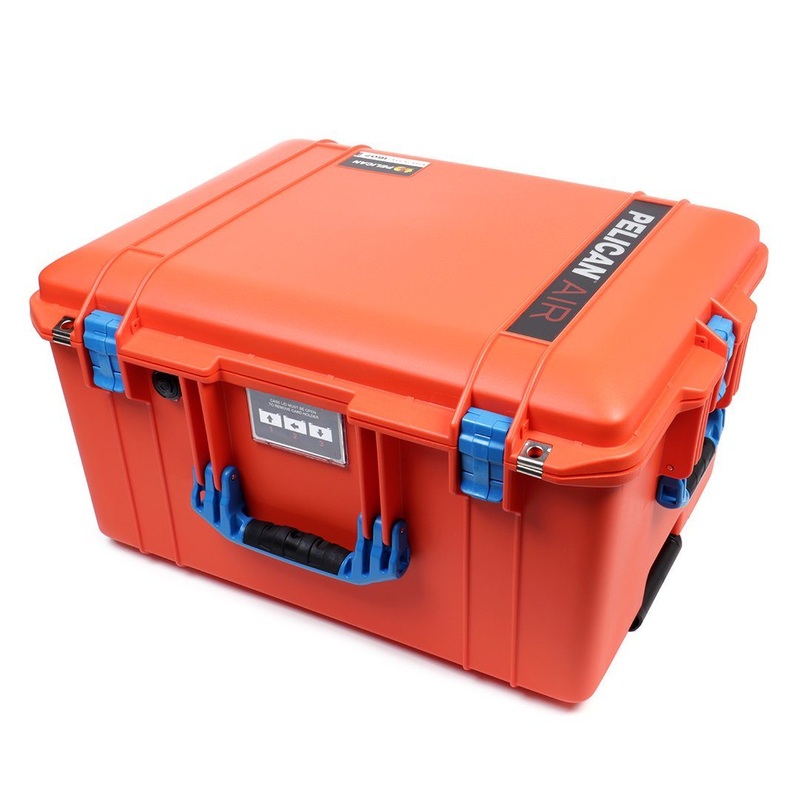 Pelican 1607 Air Case, Orange with Blue Handles & Latches