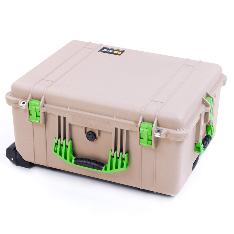 Pelican 1610 Case, Desert Tan with Lime Green Handles and Latches