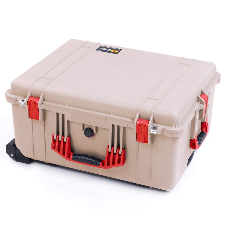 Pelican 1620 Case, Desert Tan with Red Handles & Push-Button Latches