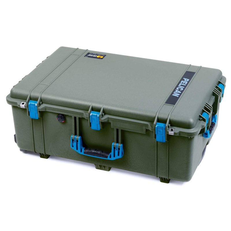 Pelican 1650 Case, OD Green with Blue Handles & Push-Button Latches