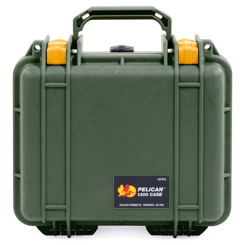 Pelican 1300 Case, OD Green with Yellow Latches