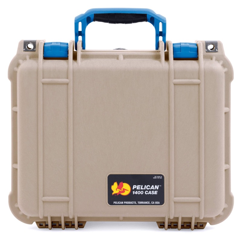Pelican 1400 Case, Desert Tan with Blue Handle & Latches