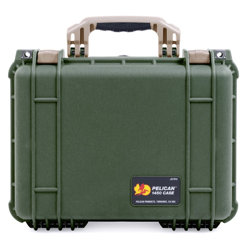 Pelican 1450 Case, OD Green with Desert Tan Handle & Latches