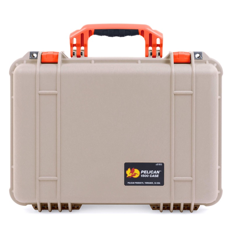 Pelican 1500 Case, Desert Tan with Orange Handle & Latches