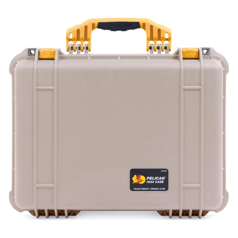 Pelican 1520 Case, Desert Tan with Yellow Handle & Latches