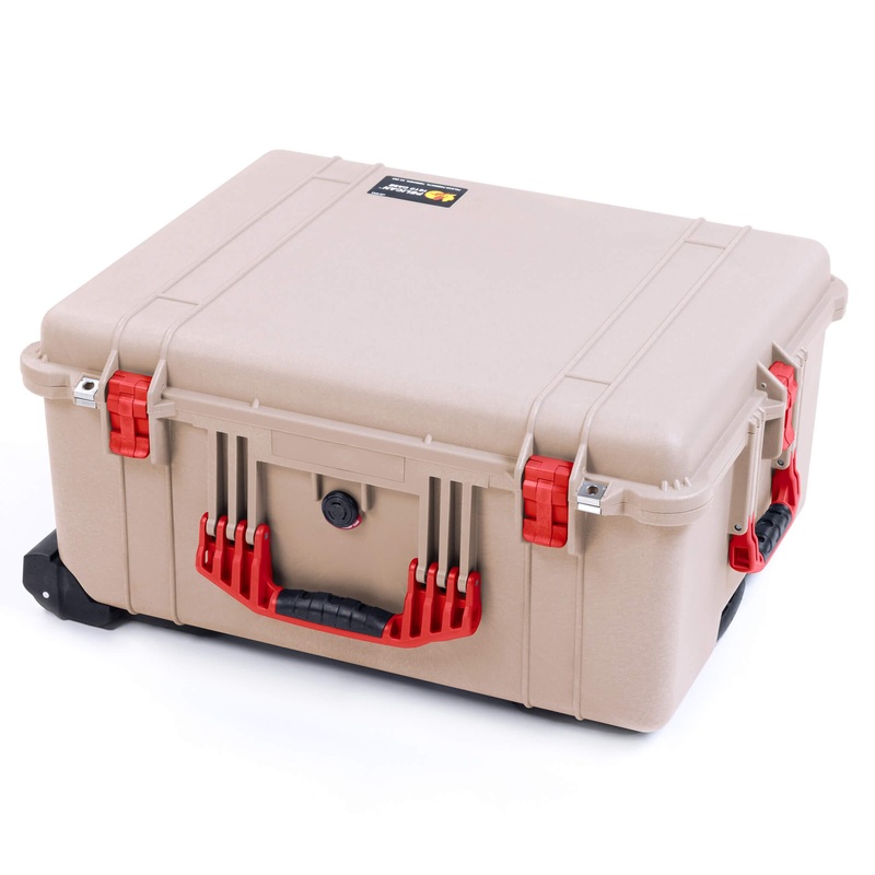 Pelican 1610 Case, Desert Tan with Red Handles and Latches