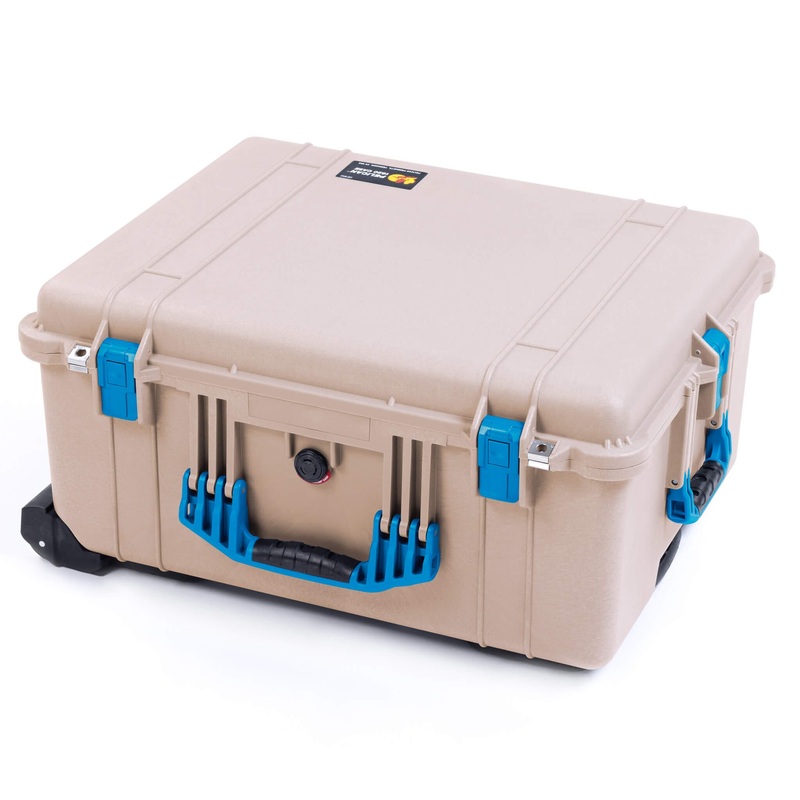 Pelican 1620 Case, Desert Tan with Blue Handles & Push-Button Latches