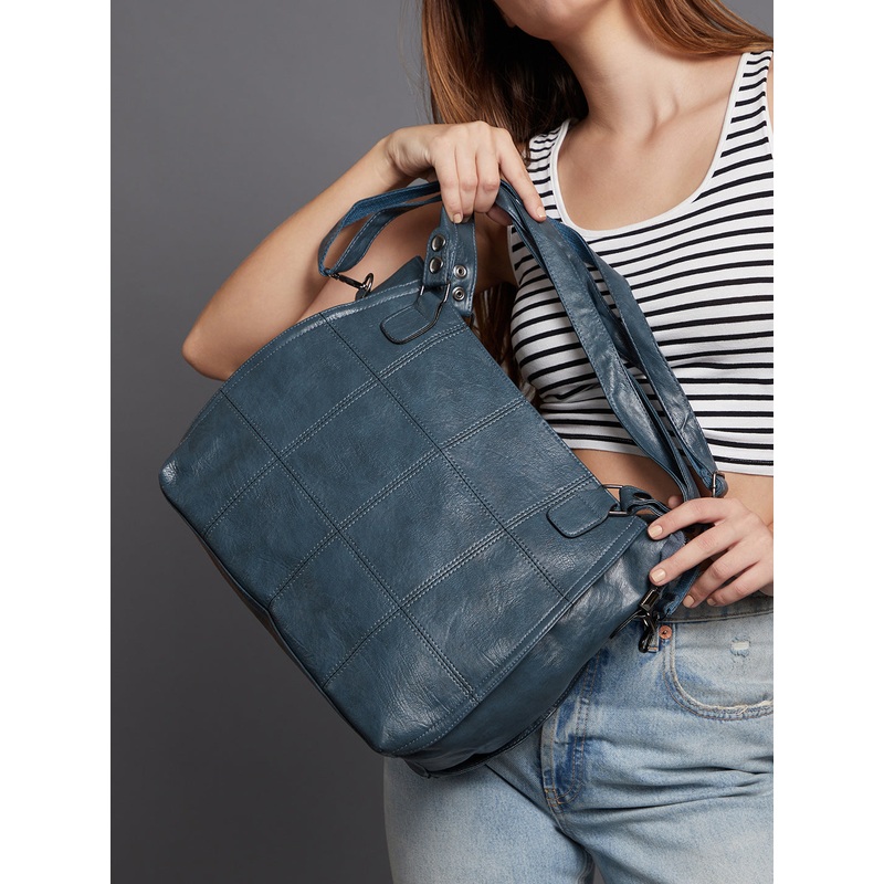 Block Stitch Handbag - Indigo Blue