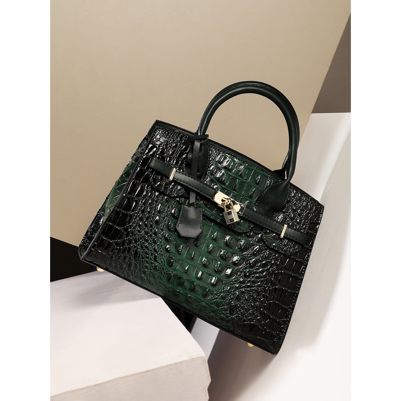 Lock Buckle Handbag - Forest Green