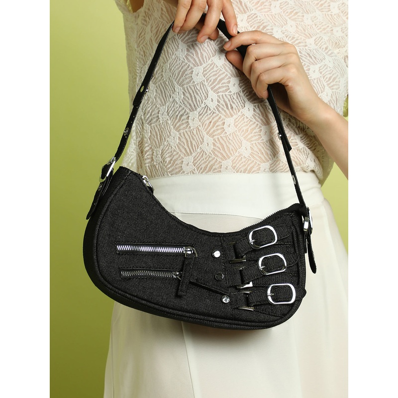 The Denim Shoulder Bag - Charcoal Black
