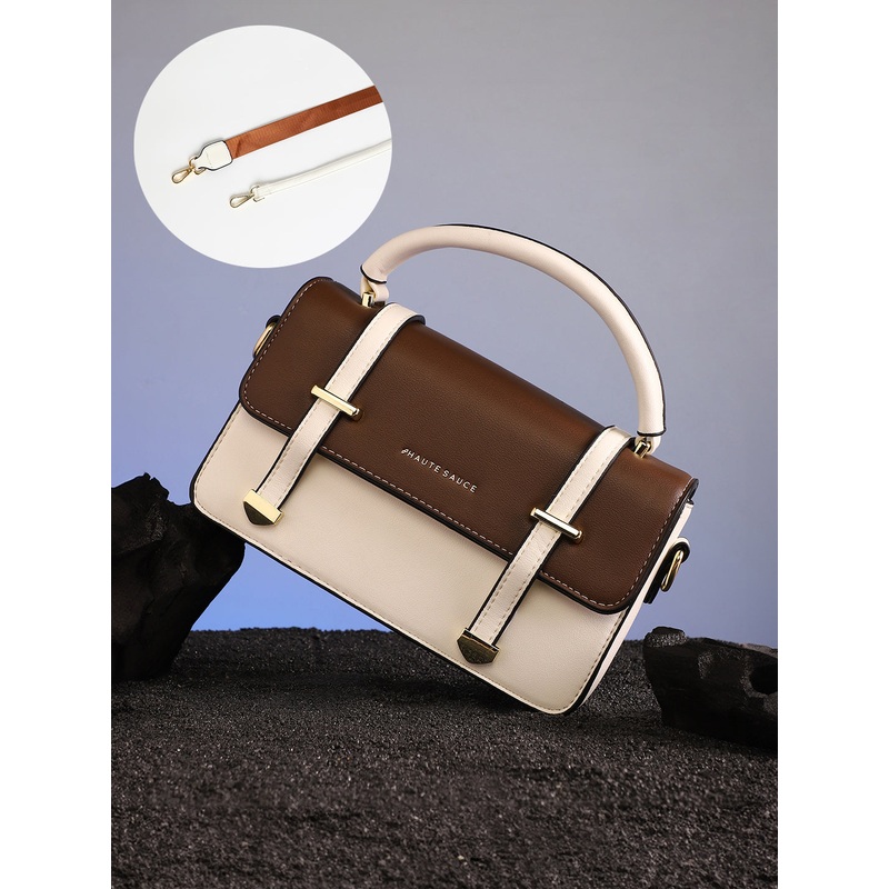 The Linea Hand Bag - Ivory White & Chocolate Brown