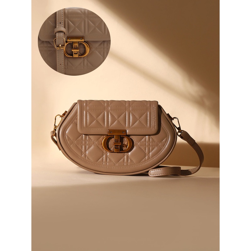 The Quilted Curve Sling Bag - Camel Brown