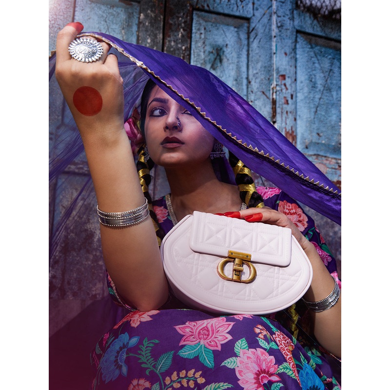 The Quilted Curve Sling Bag - Nude Pink