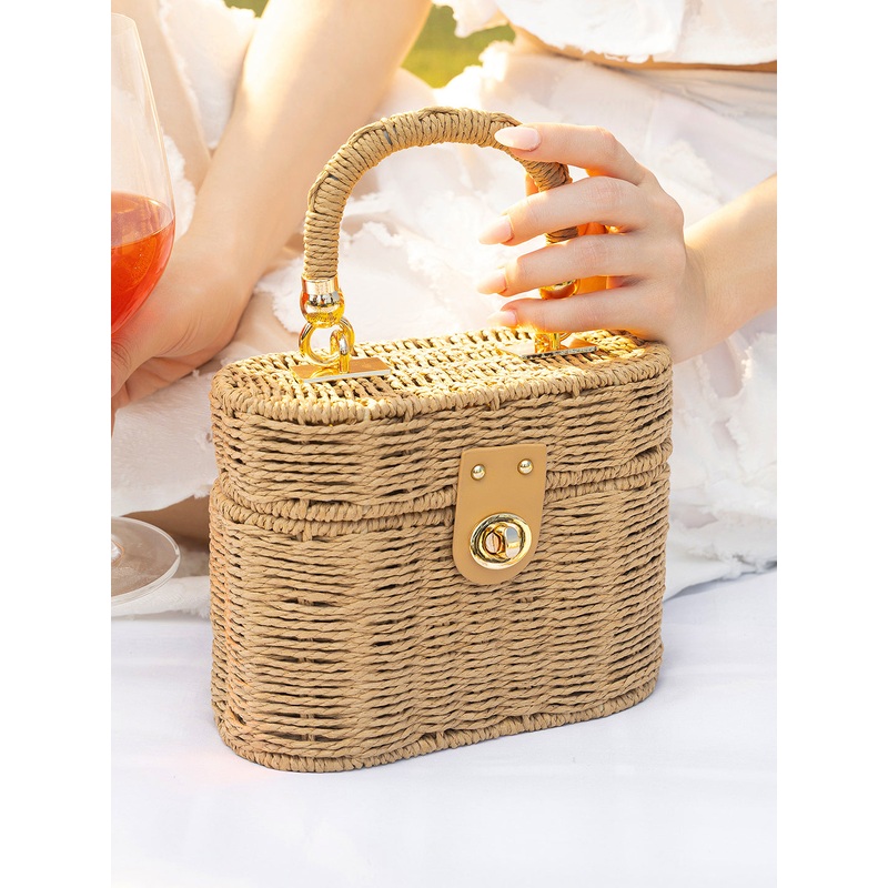The Straw-Luna Hand Bag - Khaki Brown