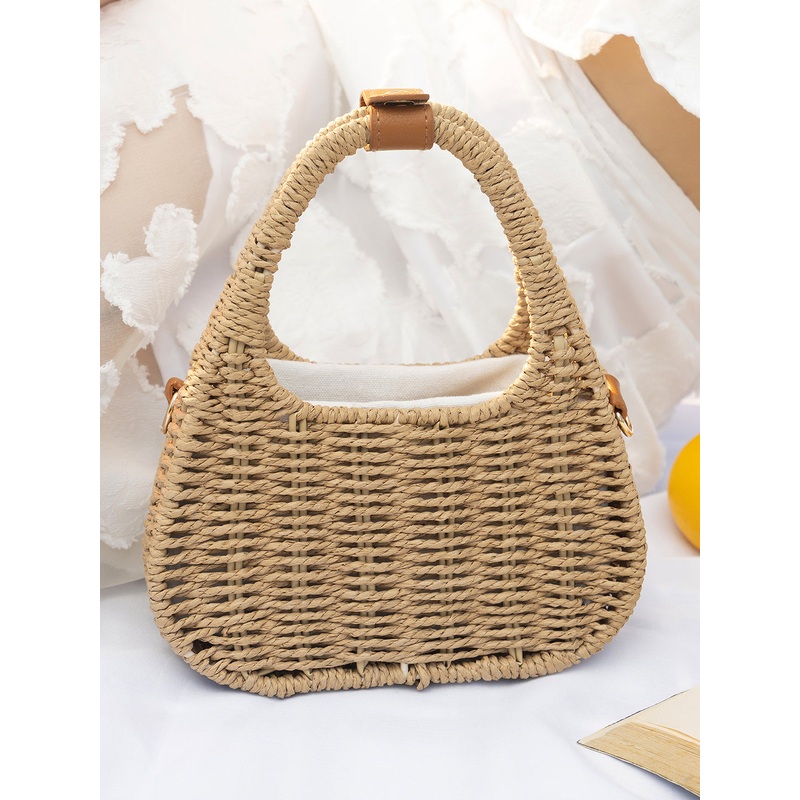 The Straw-Trinity Hand Bag - Khaki Brown