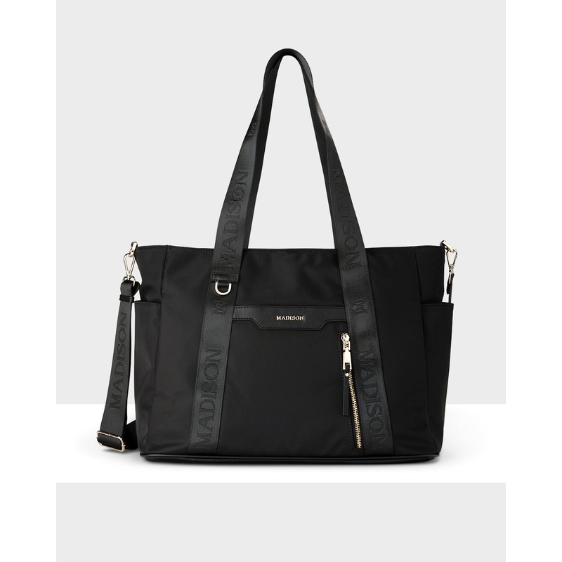 Anita Large Nylon Tote Bag With Monogram Webbing Strap
