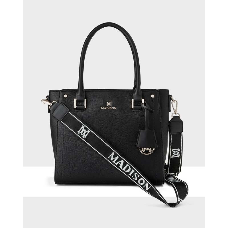 Angie Medium 3 Compartment Satchel Bag + Monogram Stripe Bag Strap