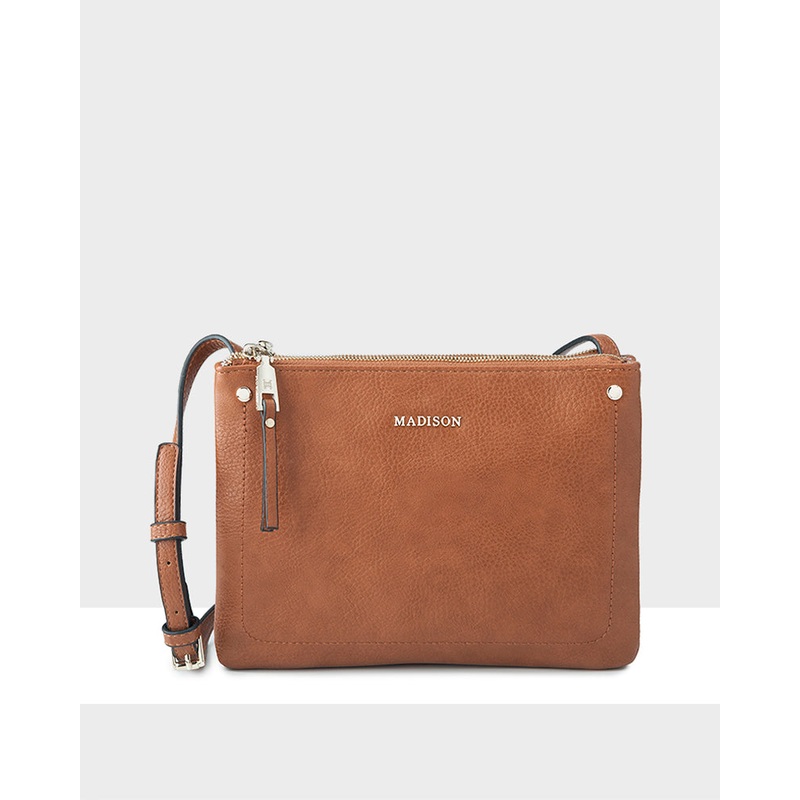 Charlotte Double Zip Crossbody Bag - Fixed Strap