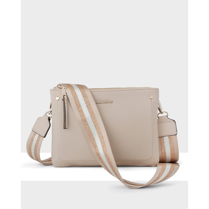 Charlotte Double Zip Crossbody Bag + Metallic Stripe Bag Strap