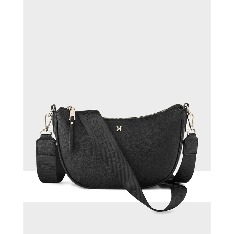 Layla Zip Top Curved Crossbody With Monogram Strap