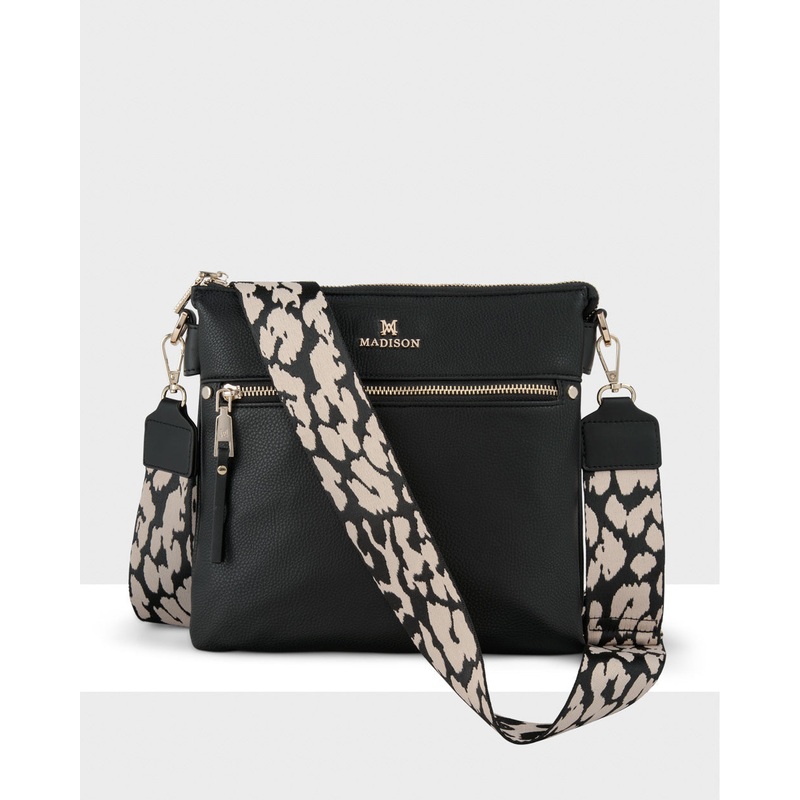 Renee Zip Top 2 Compartment Crossbody Bag + Leopard Bag Strap
