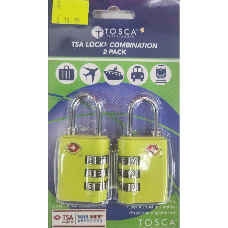 Tosca - TCA051 2 pack TSA Combination Lock - Yellow