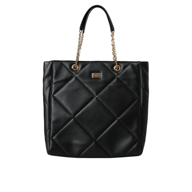 Dolce & Gabbana Black Leather JUNGLE Quilted Shopping Tote Bag