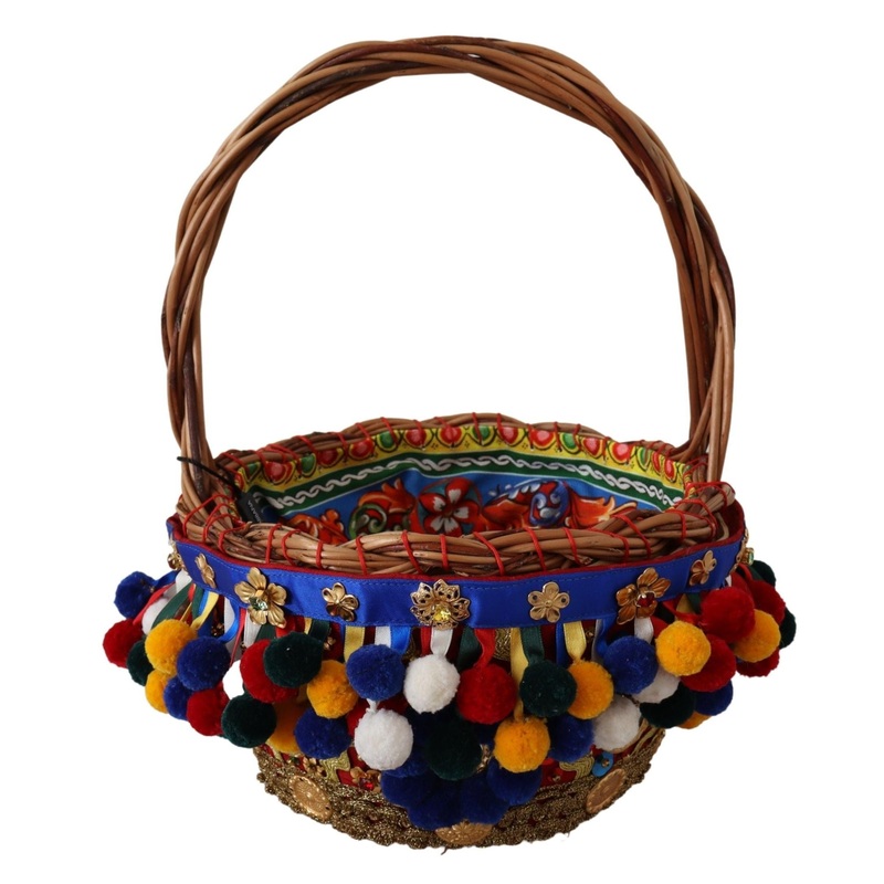 Dolce & Gabbana Multicolor Cotton Embellished Agnese Basket Tote Bag