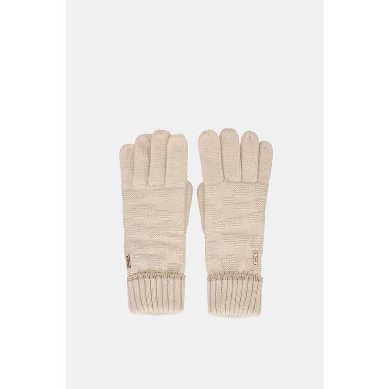 Beige knit gloves