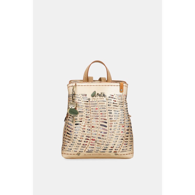 Nature Pachamama golden backpack with 3 compartments